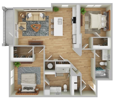 Floor plan for 2 beds, 2 baths, 1158 sqft